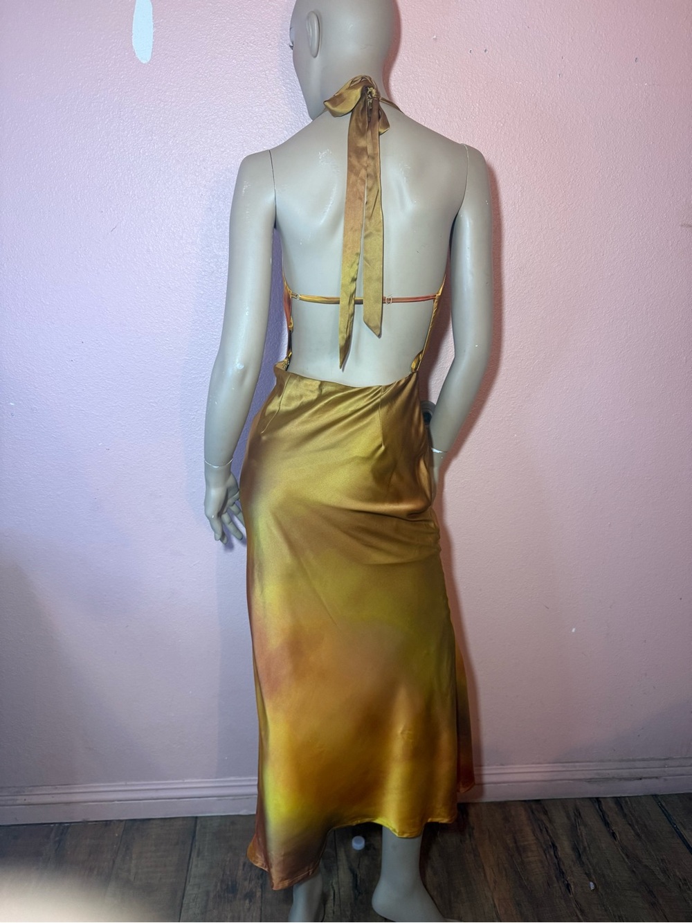 Windsor Satin Halter Midi Dress Gold Rust Ombre Open Back Slip Dress Small NWT ✨ - Picture 12 of 13